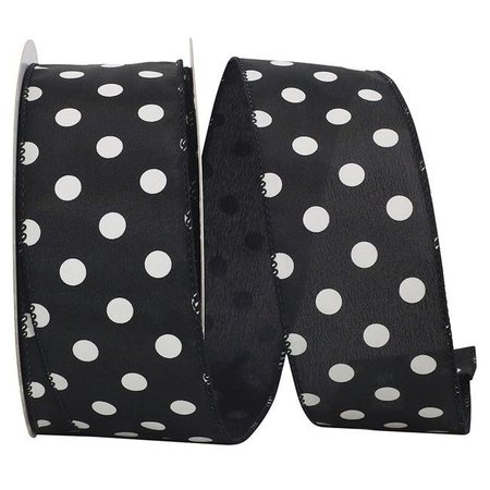 RELIANT RIBBON Reliant Ribbon 92840W-031-40K Satin Large Dots Value Wired Edge Ribbon - Black - 2.5 in. x 50 yards 92840W-031-40K